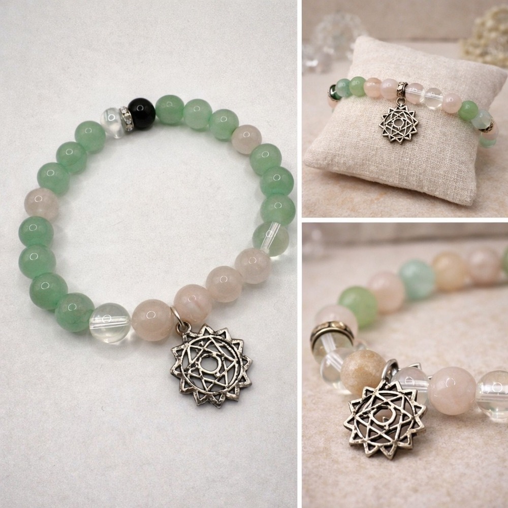 Crystal Beaded Stretch Bracelet Chakra Charm Green Pink Clear‎ Black Boho